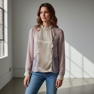 Preen Line - Sheer Silk Contrast Blouse - Silver / Gray